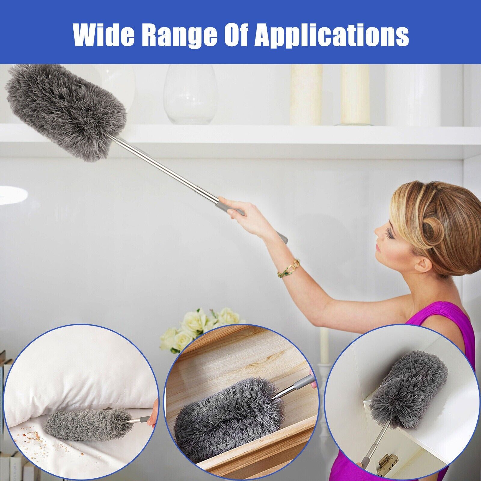 Adjustable Soft Microfiber Feather Duster Dusting Brush Household Cleaning Tool