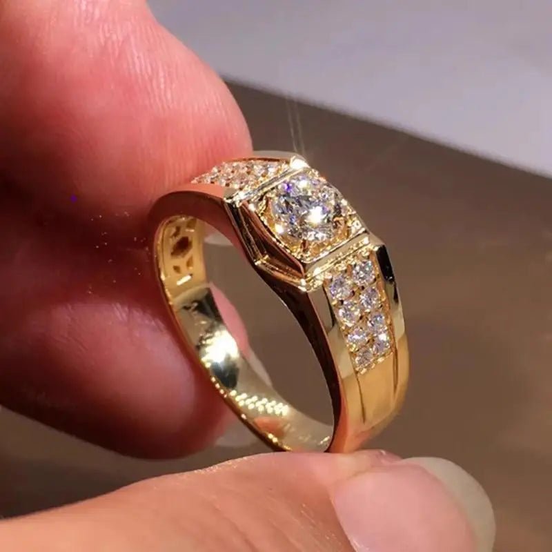 1 Carat Round Gold Color Ring Stereoscopic Zirconia Wedding Party Engagement Anniversary Ring - Shling