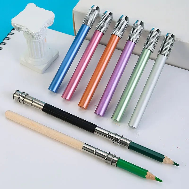 1 Pcs Adjustable Dual Head /Single Head Pencil Extender Holder Sketch school Painting Art Write Tool for Writing metal color rod - Shling