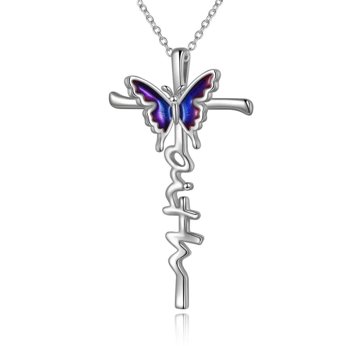 Sterling Silver Butterfly Cross Necklace