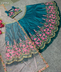 Aqua blue colored designer embroidered coding sequins work lehenga choli