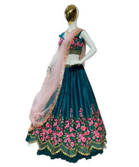 Aqua blue colored designer embroidered coding sequins work lehenga choli