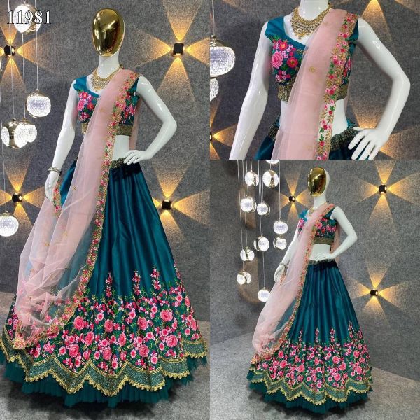 Aqua blue colored designer embroidered coding sequins work lehenga choli