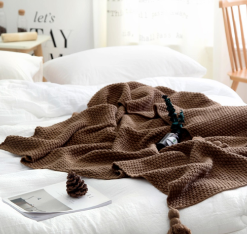 Nordic fringed knit ball blanket wool blanket