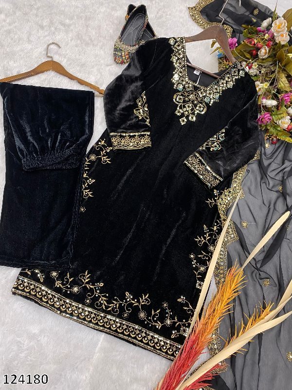 Winter Season Make Adorable Ur Function Wear A Velvet Sequence Embroidery Work Top With Pant And Dupatta