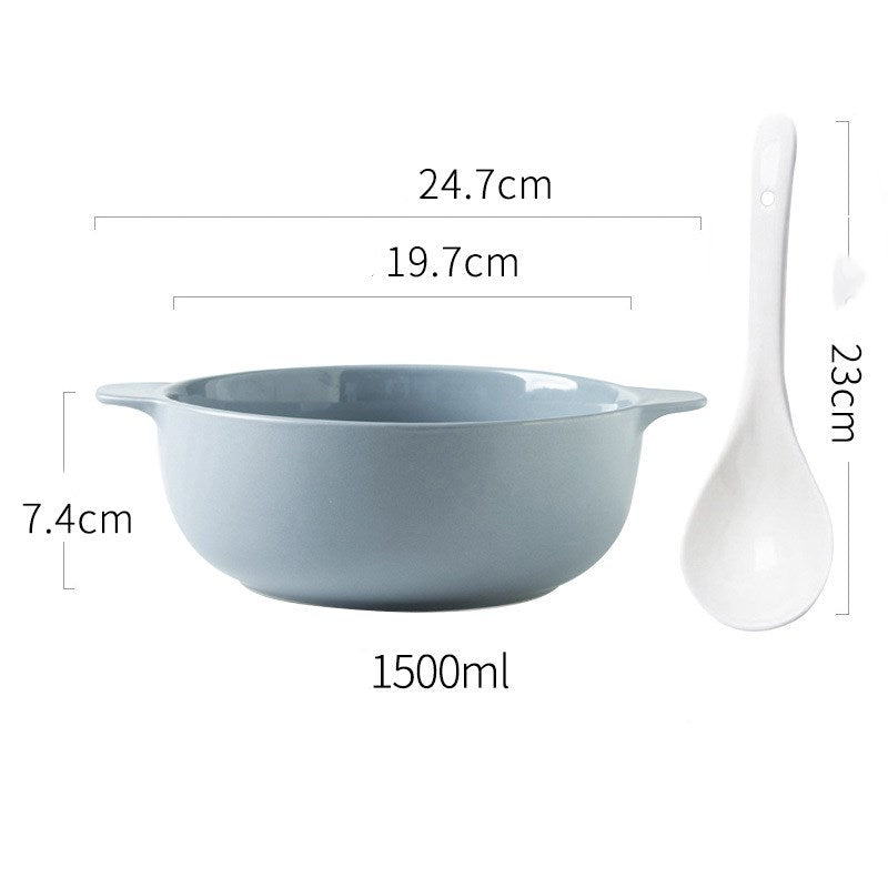 Ceramic soup bowl large anti-scalding double ear bowl