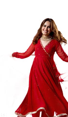 Georgette Afghani Style Red Anarkali Kurti