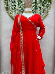 Georgette Afghani Style Red Anarkali Kurti