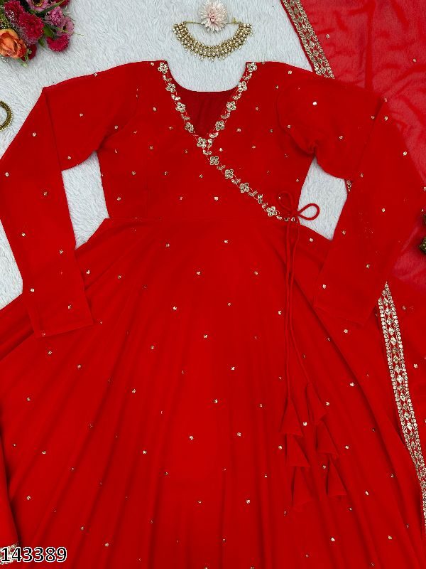 Georgette Afghani Style Red Anarkali Kurti