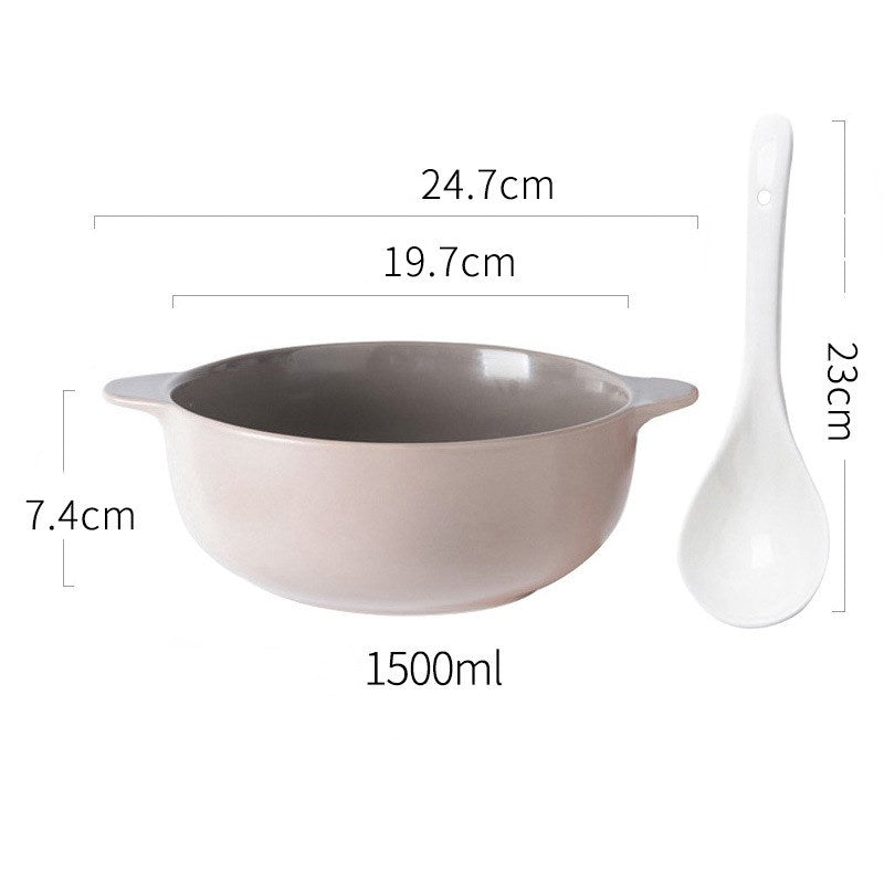 Ceramic soup bowl large anti-scalding double ear bowl