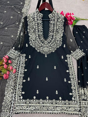 Designer Party Wear Look New Top-Plazzo And Dupatta With Heavy Embroidery Work