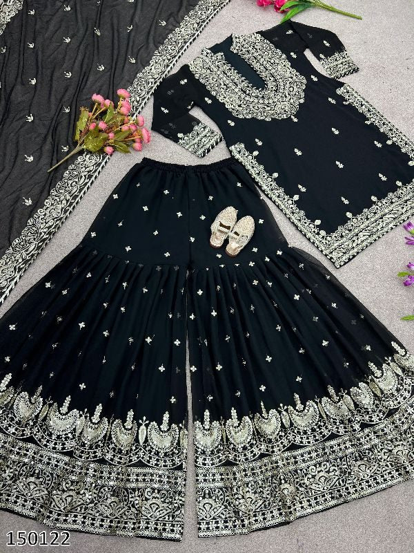 Designer Party Wear Look New Top-Plazzo And Dupatta With Heavy Embroidery Work