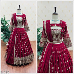 Fox georgette with heavy 5mm sequens embroidery work with fancy kamar belt red colour