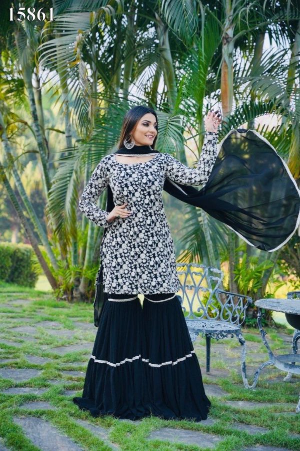 Gorgette With Embroidery Siqunce Work Full Sleeves Mother Daughter Combo Collections