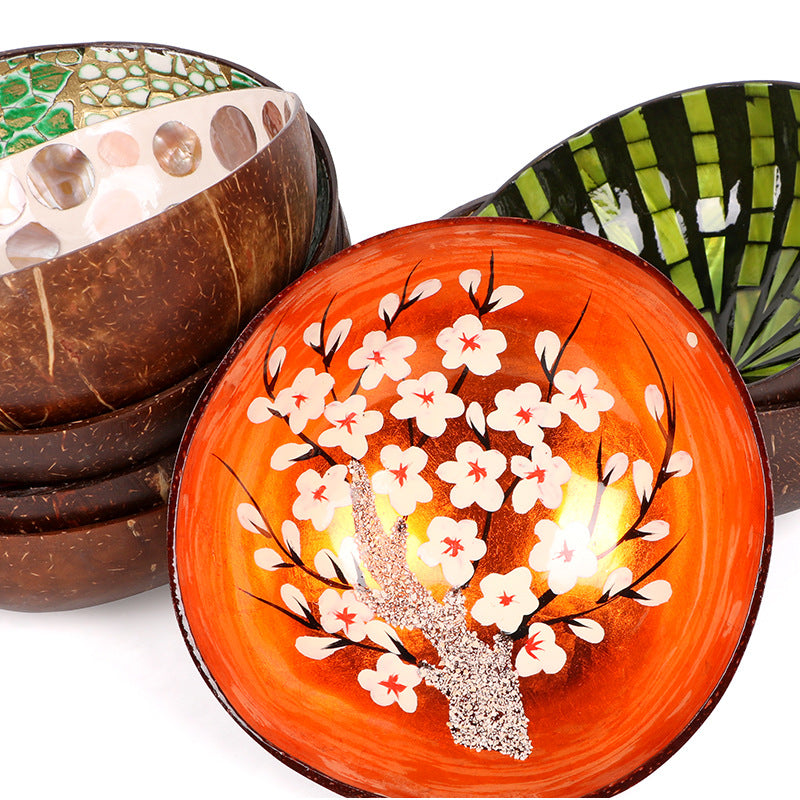 Coconut Shell Bowl Natural Shell Inlaid Color Coconut Shell