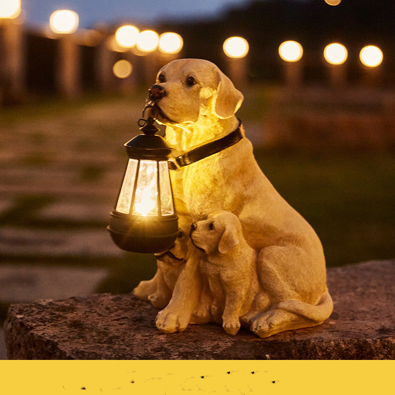 LED Solar Light Dog Lantern Sculpture Resin Craft Ornament