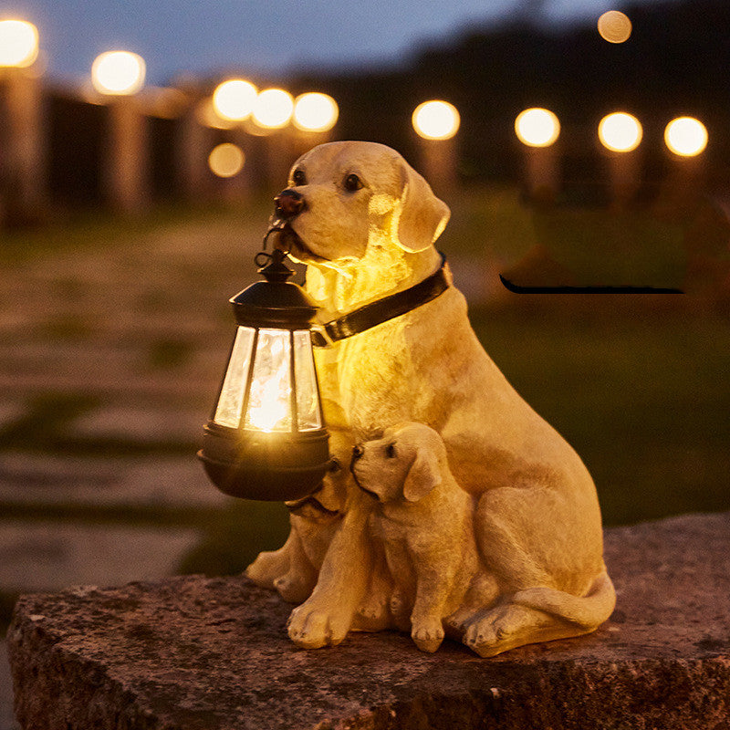 LED Solar Light Dog Lantern Sculpture Resin Craft Ornament