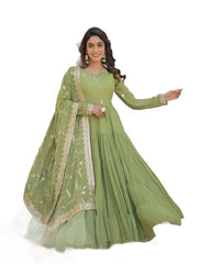 Anarkali Faux Georgette Gown With With Fully 10 Meter Ruffle Flair