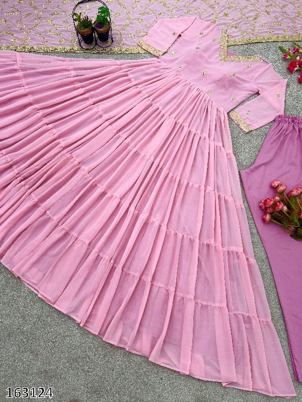 Anarkali Faux Georgette Gown With With Fully 10 Meter Ruffle Flair