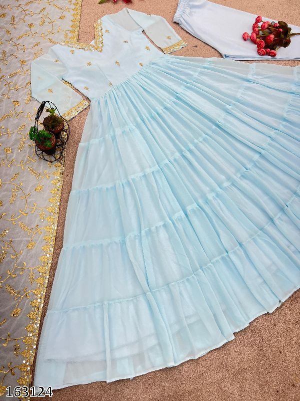 Anarkali Faux Georgette Gown With With Fully 10 Meter Ruffle Flair
