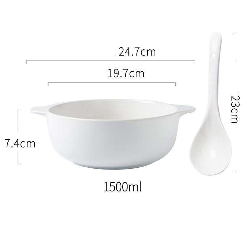 Ceramic soup bowl large anti-scalding double ear bowl