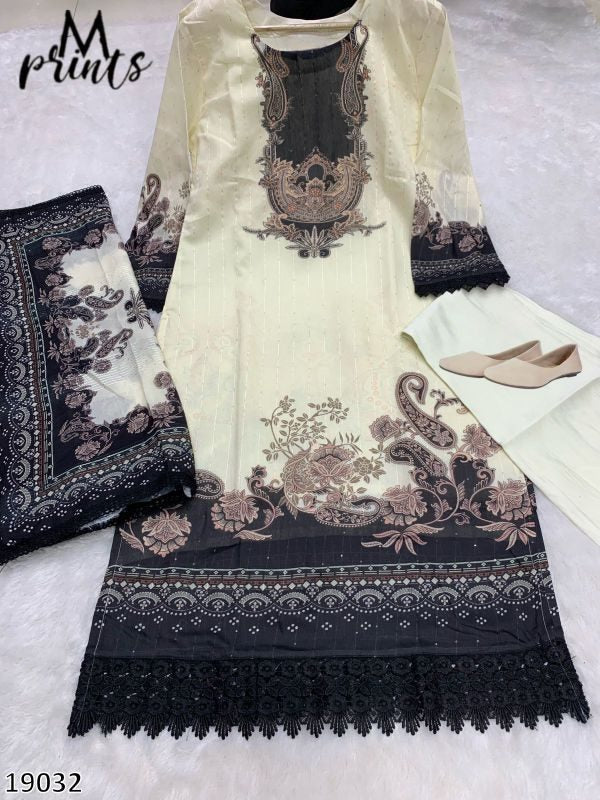 Siquavnce Fabric With Shifli Chikankari Work Lace High Quality