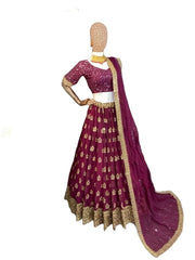 Embroidered attractive party wear georgette lehenga choli has a regular-fit and is made from high-grade fabrics and yarn