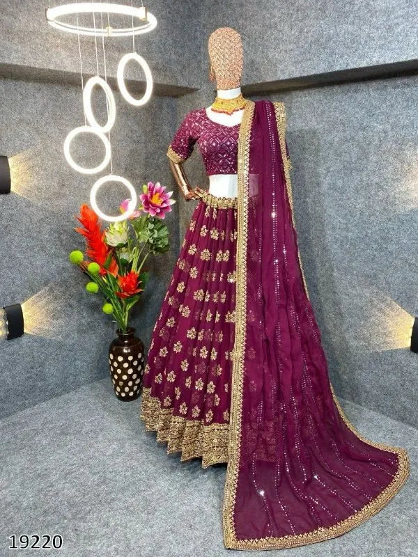 Embroidered attractive party wear georgette lehenga choli has a regular-fit and is made from high-grade fabrics and yarn