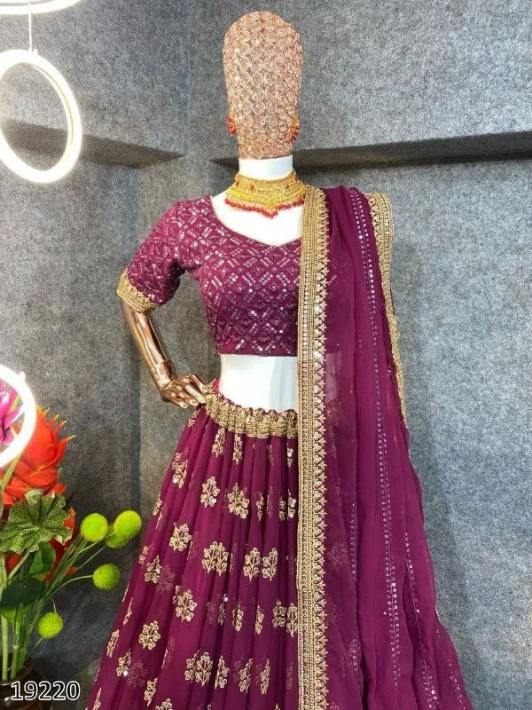 Embroidered attractive party wear georgette lehenga choli has a regular-fit and is made from high-grade fabrics and yarn
