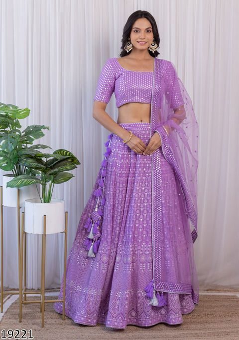 Light Purple Colour Embroidered Attractive Party Wear Silk Lehenga Choli