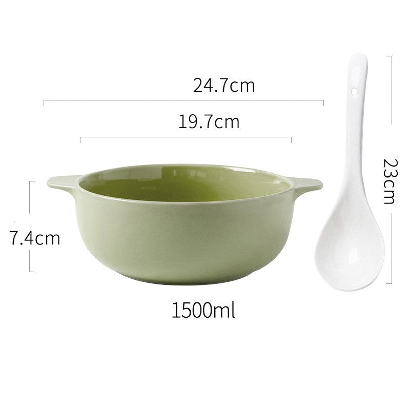 Ceramic soup bowl large anti-scalding double ear bowl