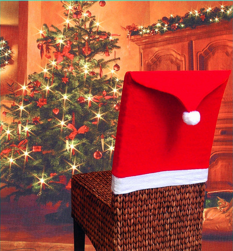 Christmas goods table decorated Christmas hat