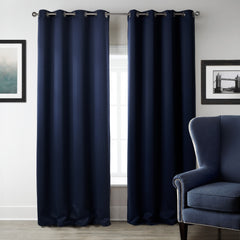 Dark Blue Bedroom Blackout Fabric Curtains