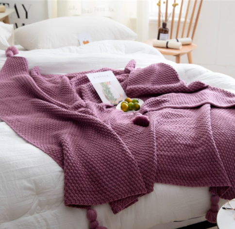 Nordic fringed knit ball blanket wool blanket