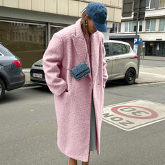 Woolen Thick Lapel Coat Mid-length Coat