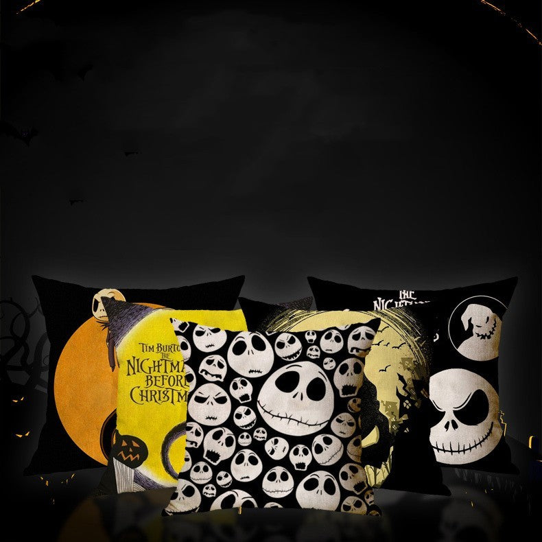 Linen Skull Halloween Pillow Cover