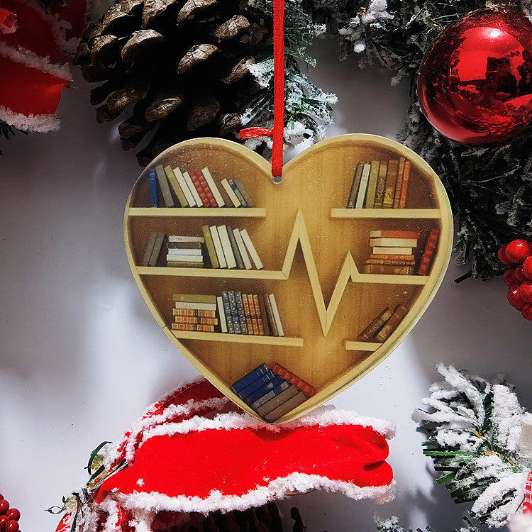 Holiday Decoration Christmas Tree Ornaments Acrylic Pendant Heart-shaped Bookshelf