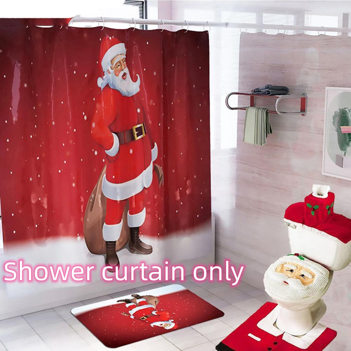 Merry Christmas Bathroom Curtain Santa Claus