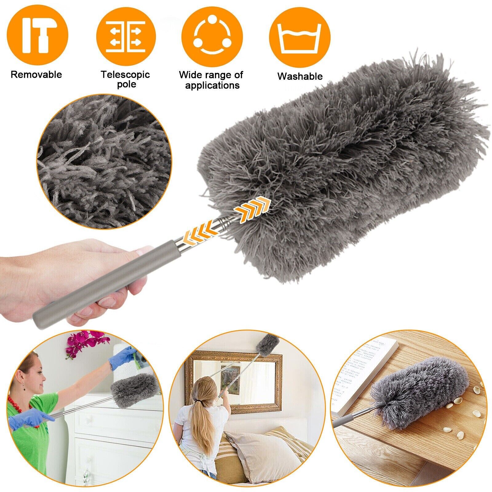 Adjustable Soft Microfiber Feather Duster Dusting Brush Household Cleaning Tool