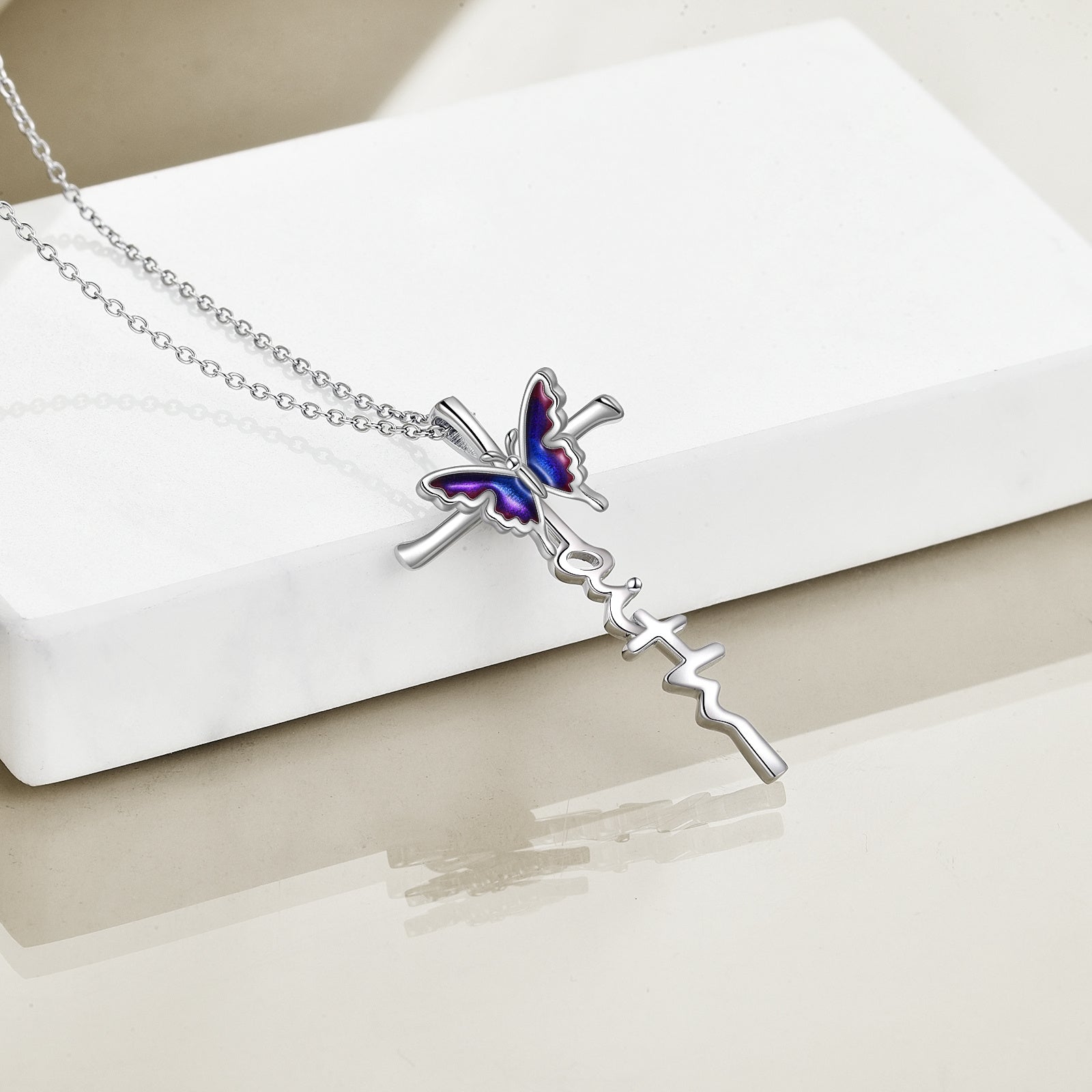 Sterling Silver Butterfly Cross Necklace