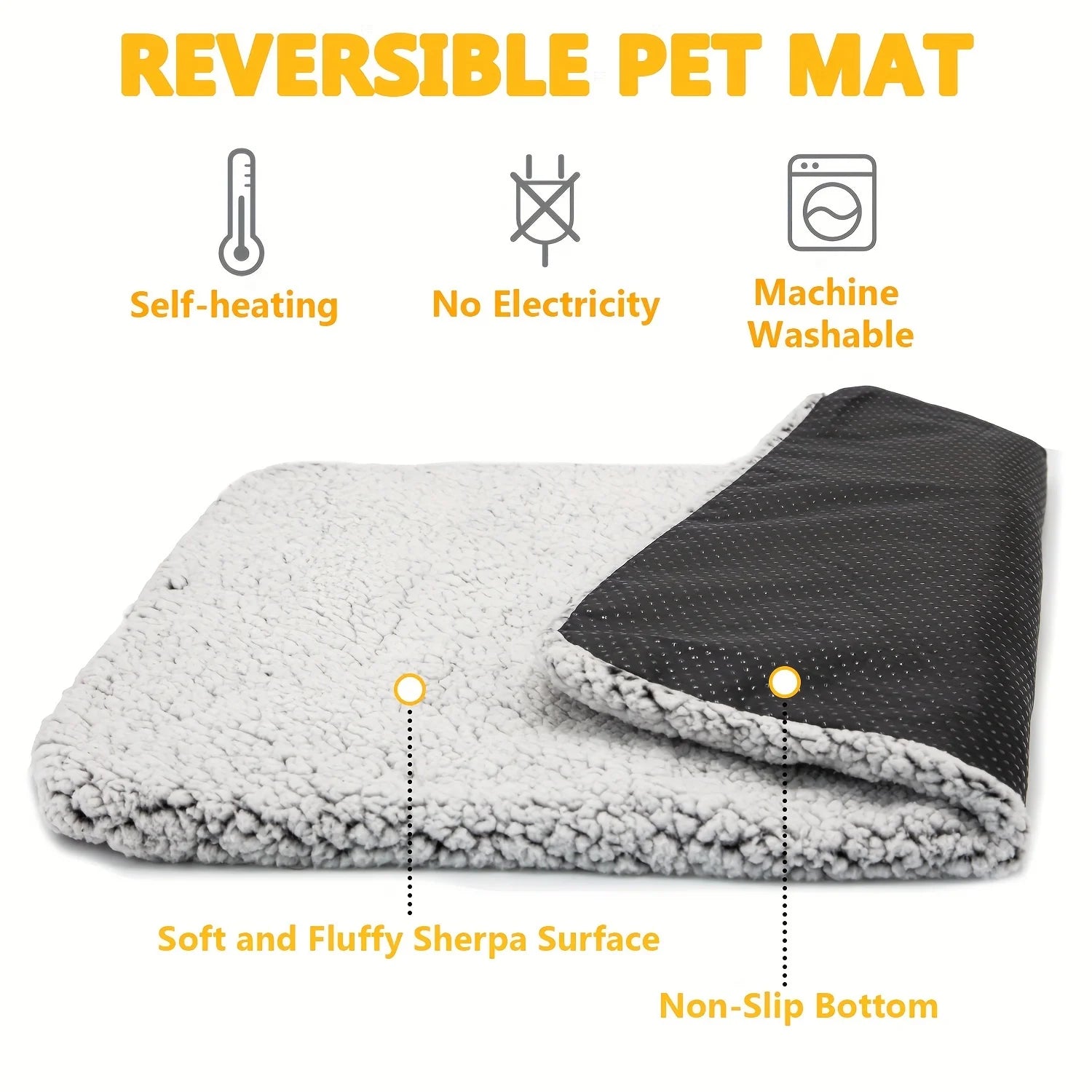 Self Warming Cat Bed, Soft Cat Dog Pet Heating Pad for Indoor Outdoor, Washable Non-Slip Heated Cat Mat Thermal Blanket