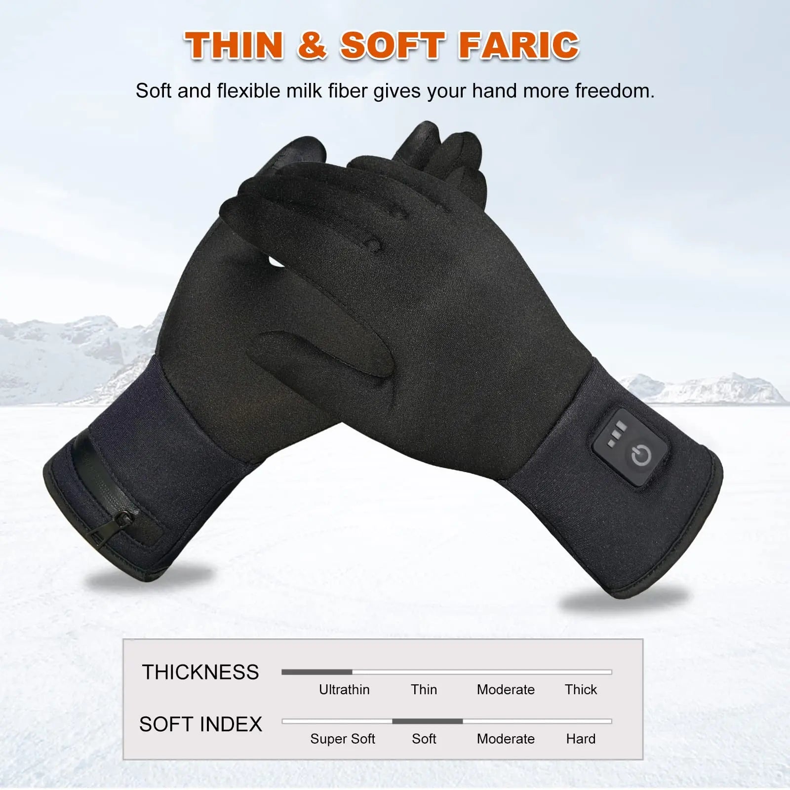 Heated lined gloves with Touch Screen for Men and Women, Rechargeable Thin Gloves，Cycling, camping, working, walking