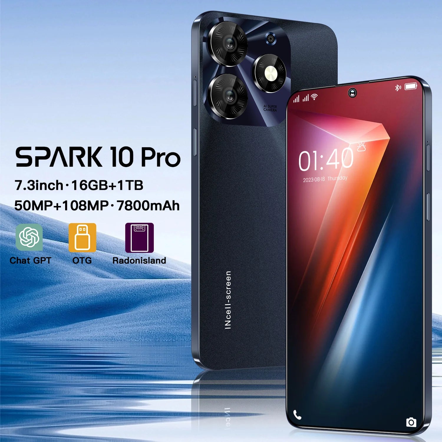 2024 New Spark 10 Pro Smartphone 5G Cell Phone 7.3 HD 7800mAh Cellphones 16GB+1TB Dual Sim Mobile Phone Android Face Unlocke