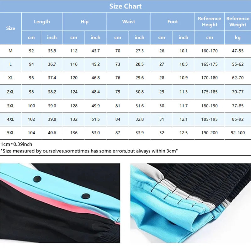 Men's Sports Pants Side Buttons Pants Fully Open Loose Wide Leg Casual Strap Basketball Pants