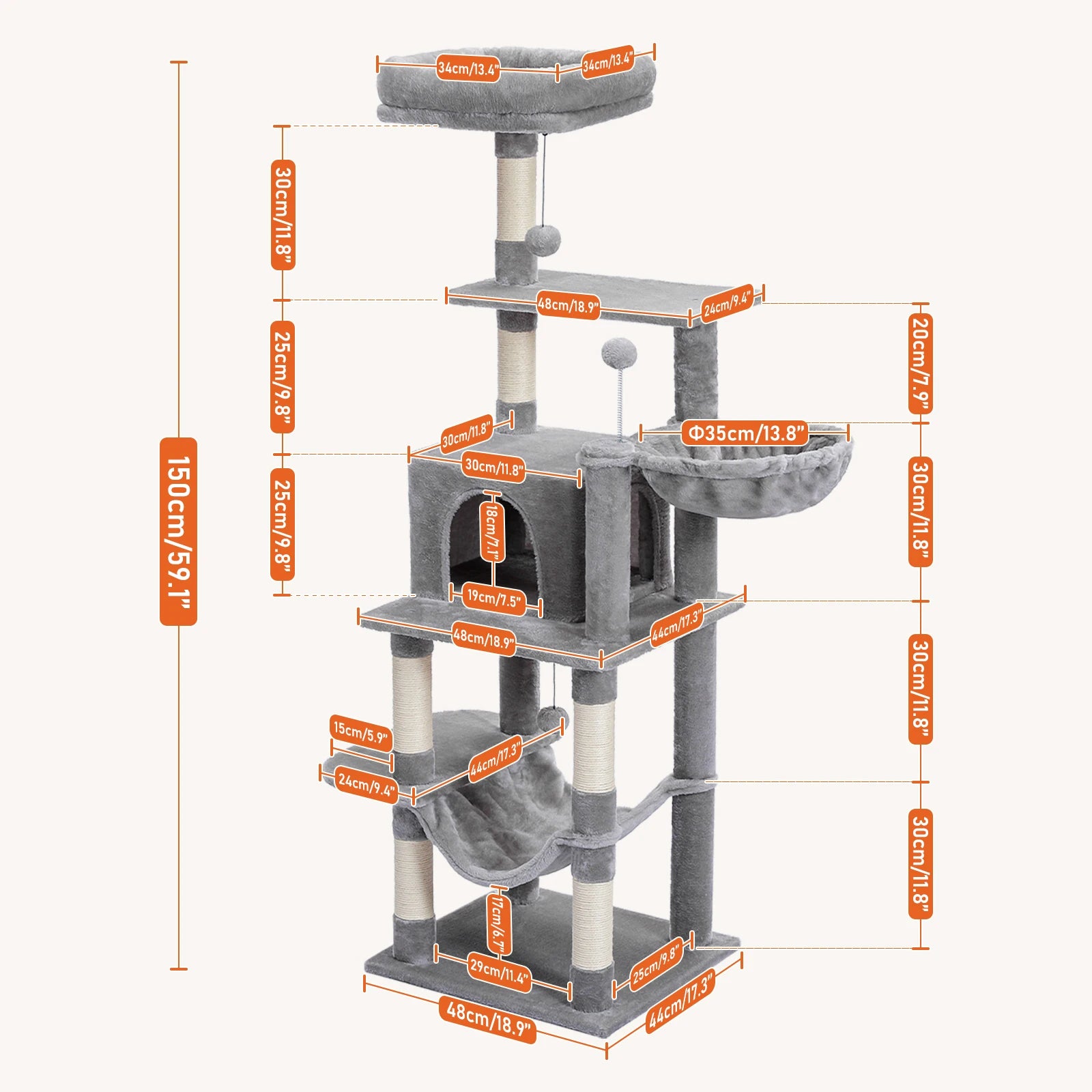 Pet Cat Tree House Condo Perch Entertainment Playground Stable Furniture for Kitten Multi-Level Tower for Large Cat Cozy Hommock