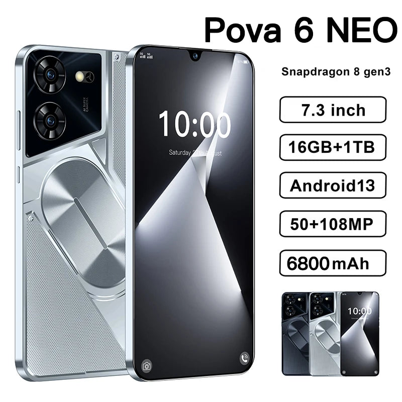 Pova 6 NEO Original Global Smartphone 5G HD 7.3inch 16G+1TB Cell Phone