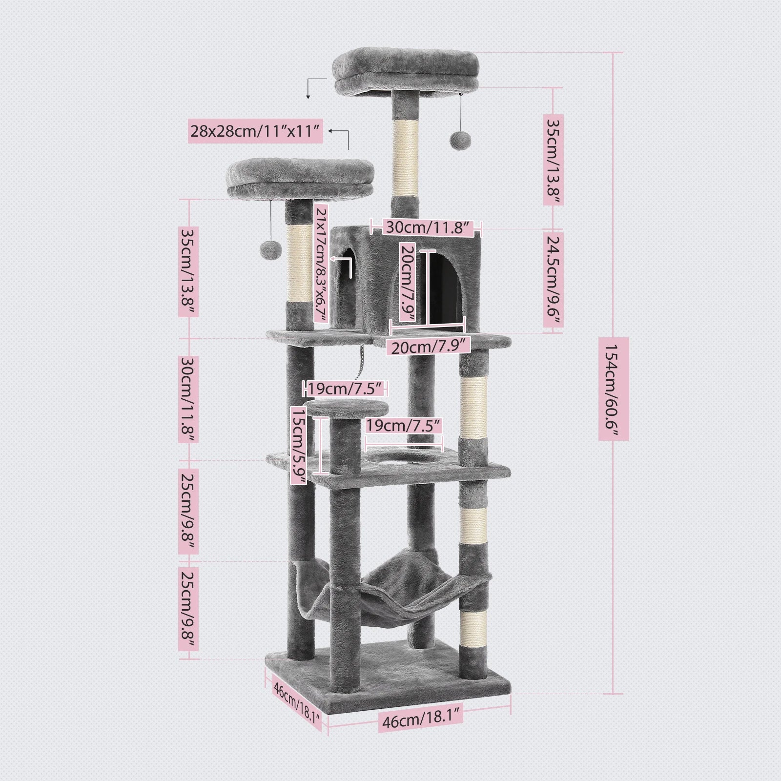 Pet Cat Tree House Condo Perch Entertainment Playground Stable Furniture for Kitten Multi-Level Tower for Large Cat Cozy Hommock