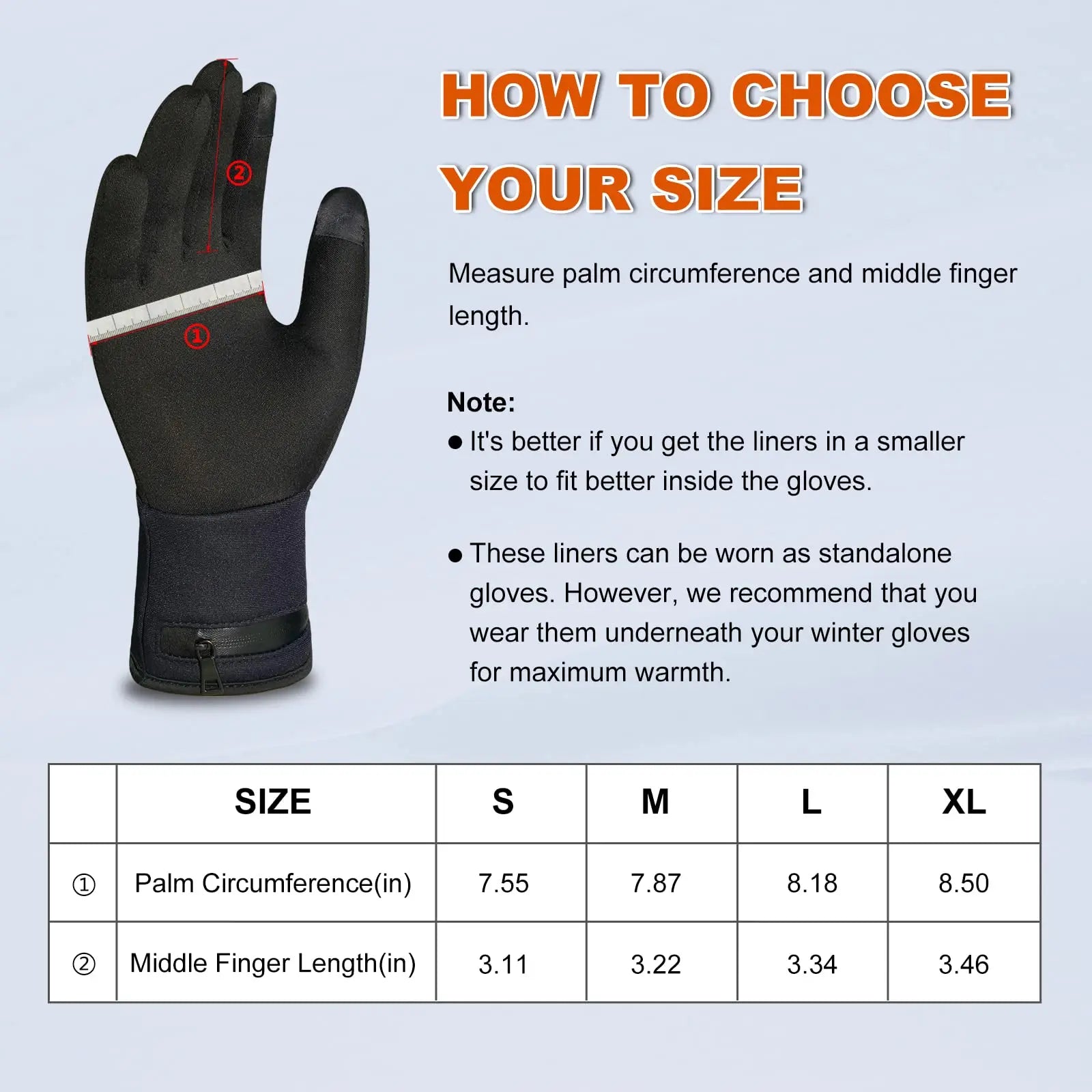 Heated lined gloves with Touch Screen for Men and Women, Rechargeable Thin Gloves，Cycling, camping, working, walking