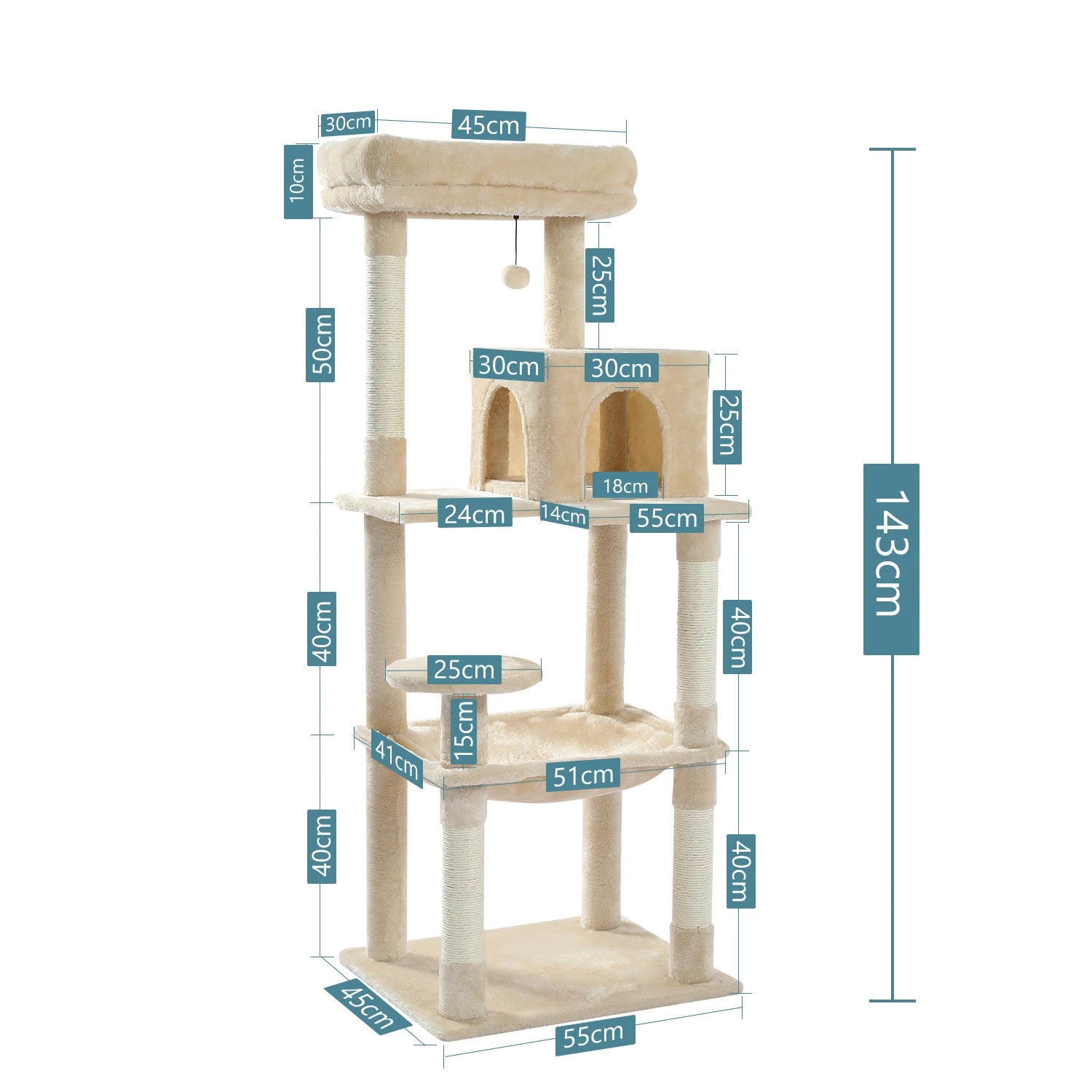 Pet Cat Tree House Condo Perch Entertainment Playground Stable Furniture for Kitten Multi-Level Tower for Large Cat Cozy Hommock