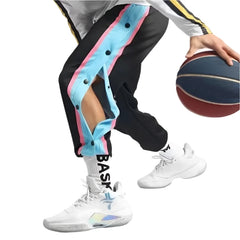 Men's Sports Pants Side Buttons Pants Fully Open Loose Wide Leg Casual Strap Basketball Pants